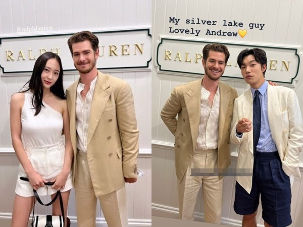 Krystal f(x) dan Ryu Jun Yeol Pamer Foto Bareng Andrew Garfield