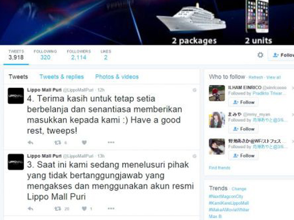 Balas Tweet Tak Pantas Ke Pengunjung, #KamiKereLippoMall Jadi Trending Topic