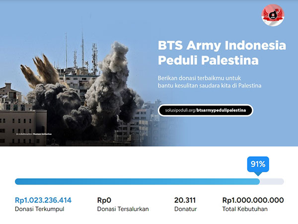 Daebak, Donasi Palestina oleh BTS ARMY Indonesia Tembus 1 Miliar dalam 4 Hari