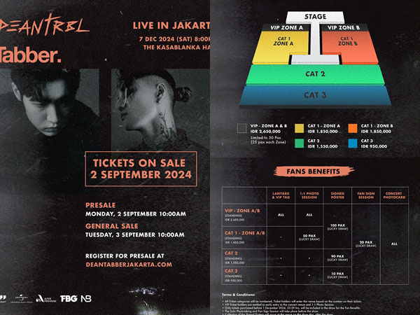 Detail Penjualan Tiket Konser DEAN dan Tabber di Jakarta, Ada Benefit Bisa Foto Berdua!