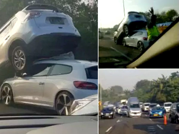 Kecelakaan Beruntun di Tol JORR Pondok Indah, Dua Mobil Menumpuk!