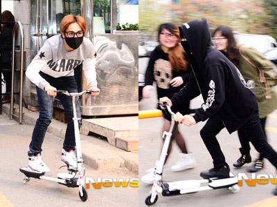 Serunya Mir dan G.O MBLAQ Naik Scooter Saat ke Studio 'Music Bank'