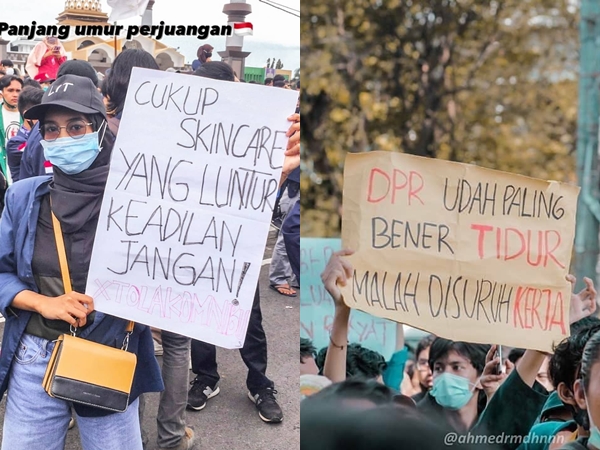 Kumpulan Banner Nyeleneh Mahasiswa dan Kpopers Saat Demo Omnibus Law