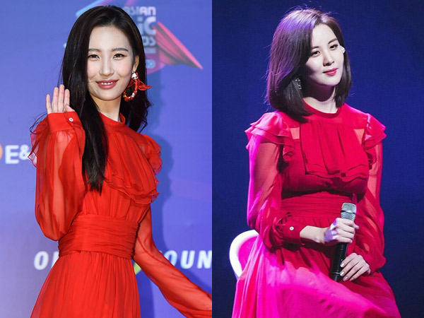 Red Ruffle Dress Kembar Sunmi dan Seohyun SNSD, Who Wore It Better?