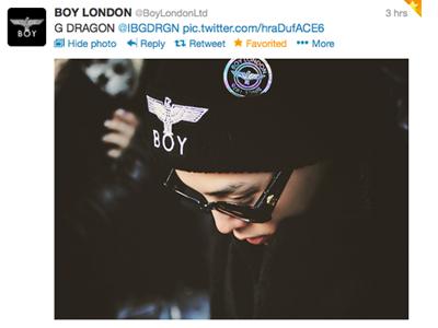 Merk Boy London Tweet Gaya G-Dragon