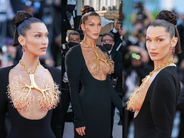 Penampilan Seksi Bella Hadid di Karpet Merah Cannes Jadi Sorotan