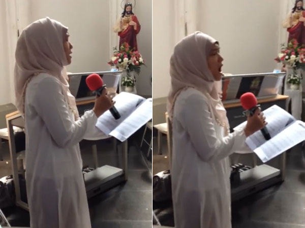 Viral, Wanita Berhijab Ini Nyanyikan Lagu di Gereja Katedral Bogor
