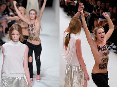 Model Catwalk Pukul Aktivis Setengah Bugil di Paris Fashion Week