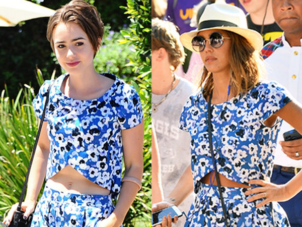 Floral Crop Top Set Kembar Lily Collins vs Jessica Alba, Who Wore It Better?
