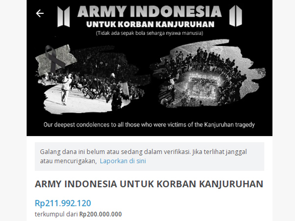 Fans BTS ARMY Indonesia Galang Dana untuk Korban Kanjuruhan Malang Tembus 400 Juta