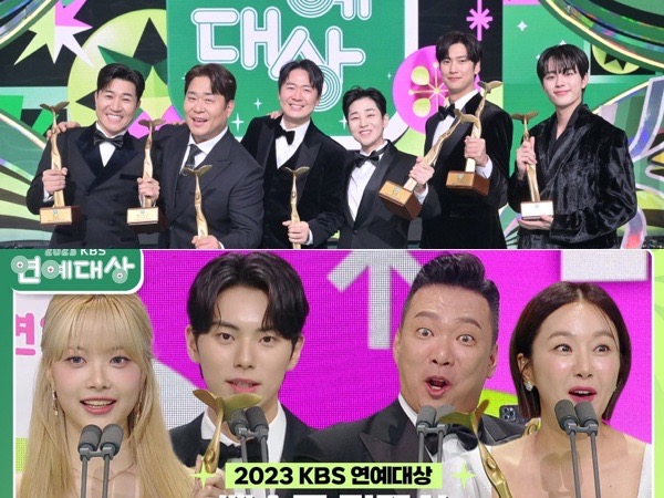 Lee Chae Min dan Hong Eunchae LE SSERAFIM Best Couple di KBS Entertainment Awards 2023