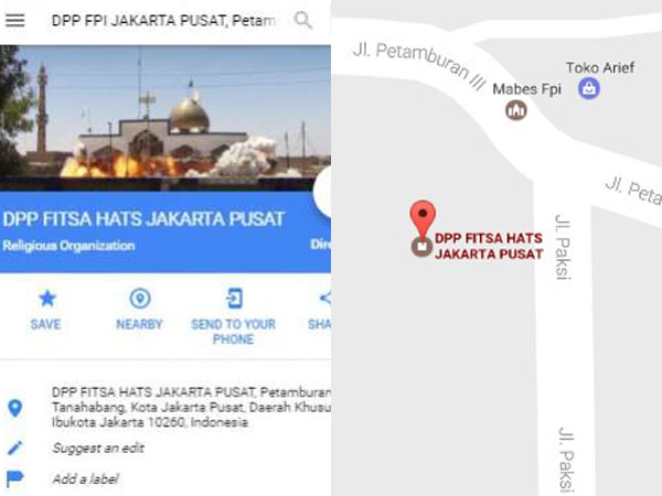 Heboh Netizen Ramai Coba Google Maps Ubah DPP FPI Pusat Jadi 'Fitsa Hats'